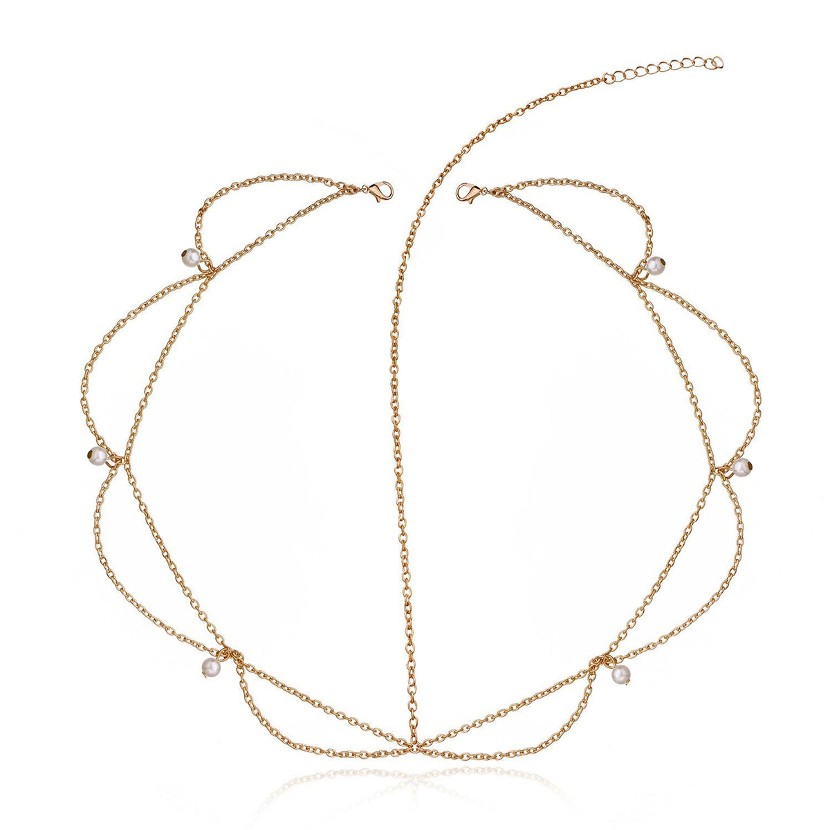 Boho Wave Tassel Chain Faux Pearl Hairband for Party Wedding