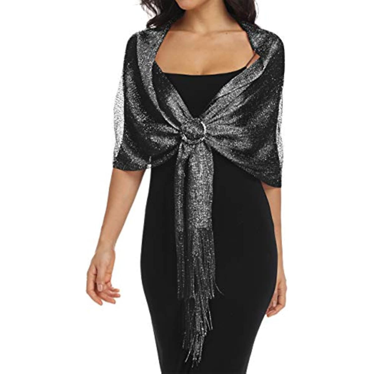Sparkling Metallic Shawls & Wraps With Buckle for Evening Party Dresses
