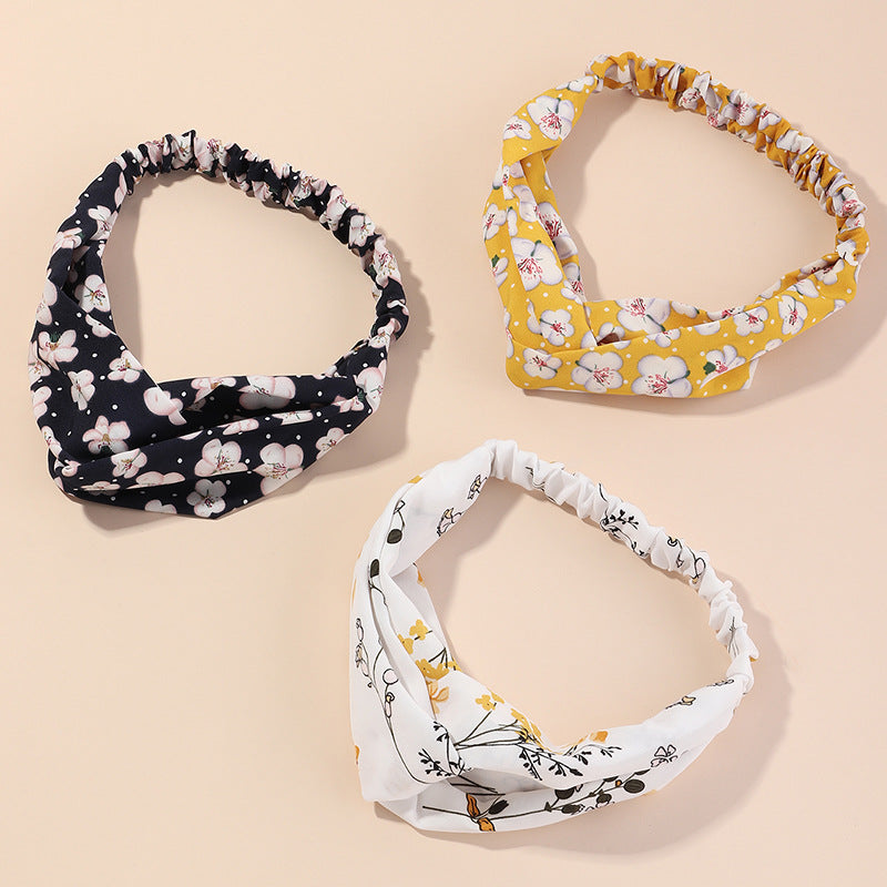 Flower Fabric Headband Elastic Cross Knotted Hair Accessory