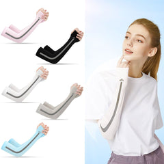 1 Pair Striped Sunscreen Arm Sleeves with Thumb Hole
