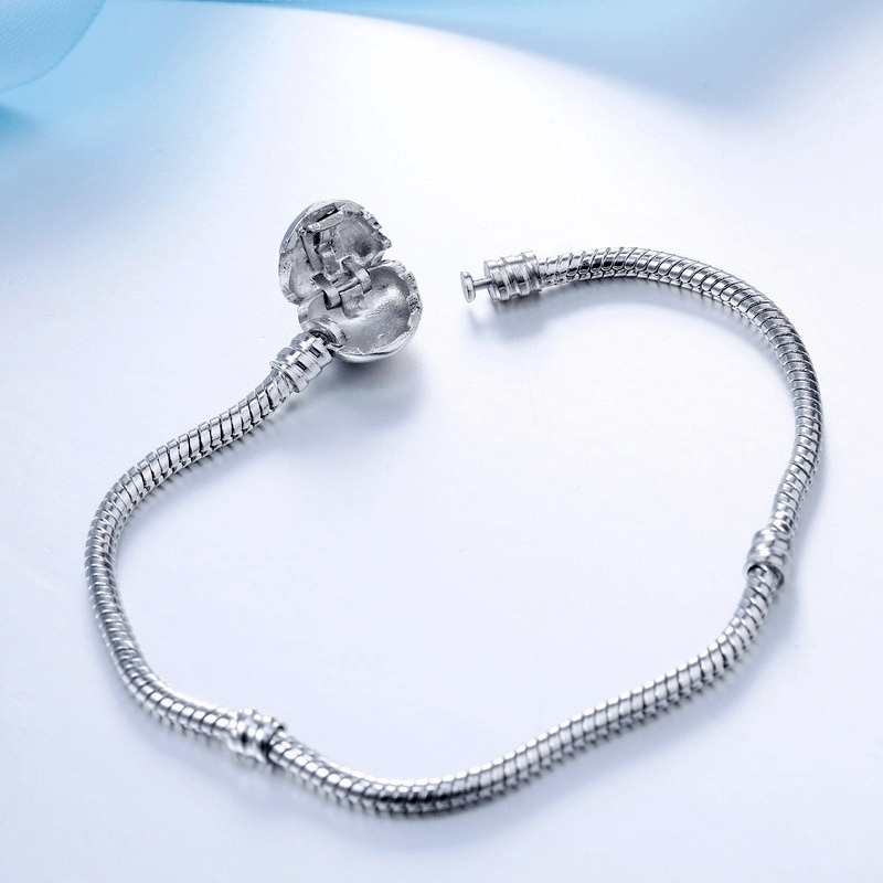 Heart Decor Silvery Bangle Snake Chain Bracelet For Men Gift