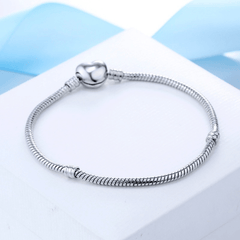 Heart Decor Silvery Bangle Snake Chain Bracelet For Men Gift
