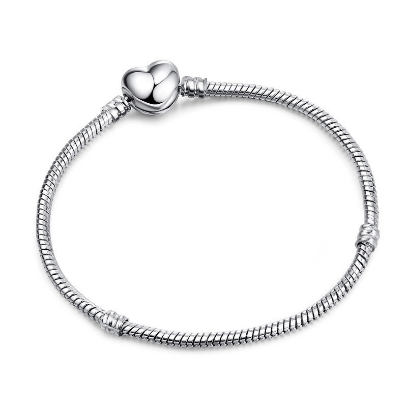 Heart Decor Silvery Bangle Snake Chain Bracelet For Men Gift
