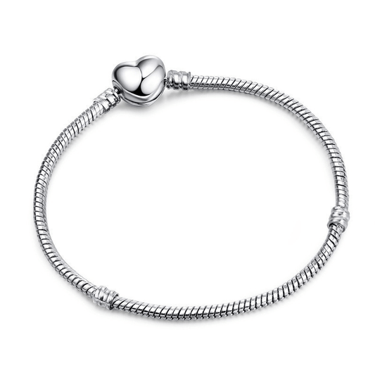 Heart Decor Silvery Bangle Snake Chain Bracelet For Men Gift