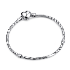 Heart Decor Silvery Bangle Snake Chain Bracelet For Men Gift