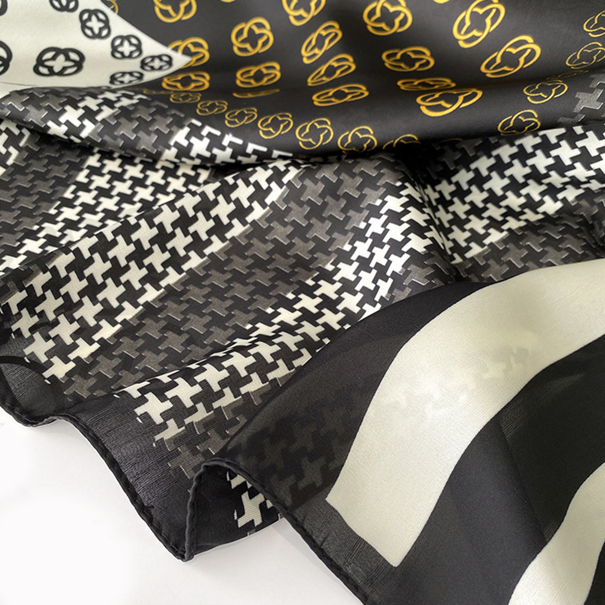 Geometric Print Silk Square Scarf Bandana Head Wrap