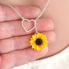Sunflower Heart Lariat Necklace Infinity Charm Bridal Flower Bridesmaid Daisy