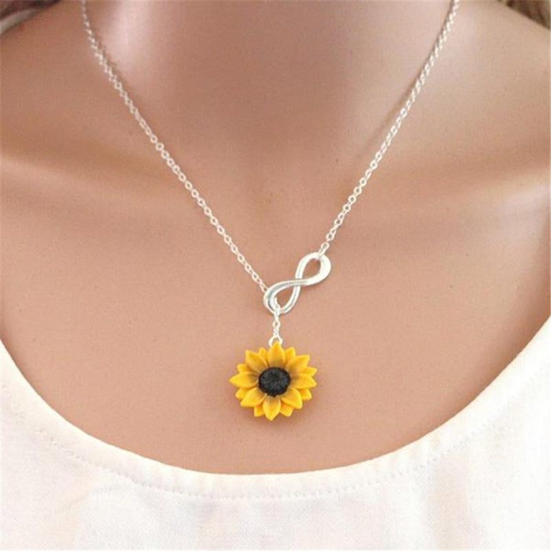 Sunflower Heart Lariat Necklace Infinity Charm Bridal Flower Bridesmaid Daisy