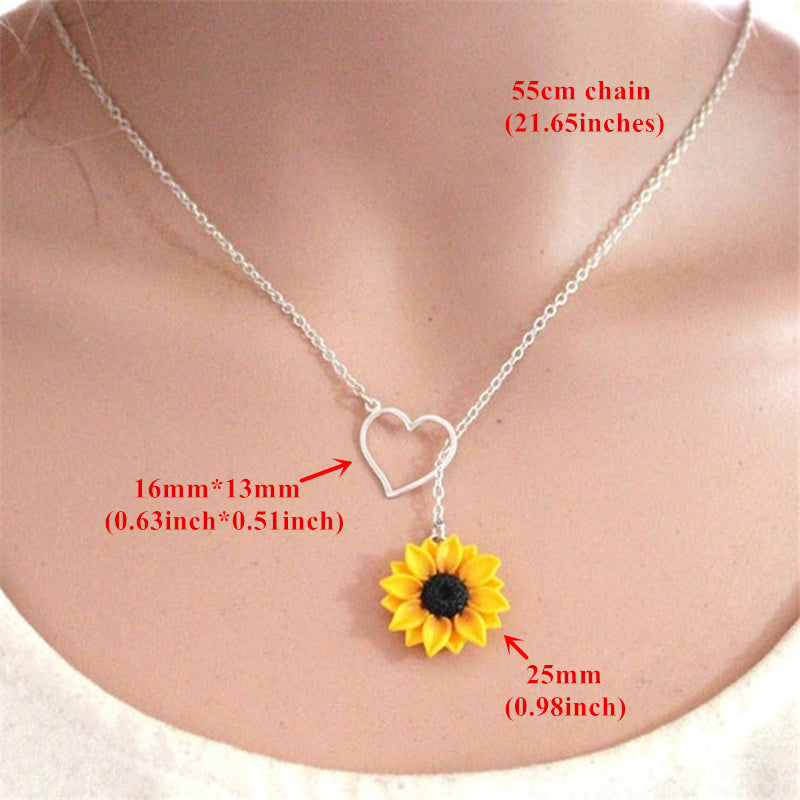 Sunflower Heart Lariat Necklace Infinity Charm Bridal Flower Bridesmaid Daisy