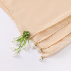Faux Pearl Tassel Hijab Chiffon Scarf Solid Shawl
