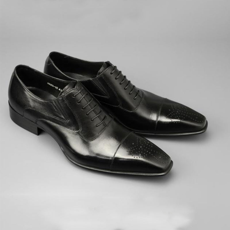 Men's Quarter Brogue Derby Shoes Square Toe Business Wedding Dress Shoes