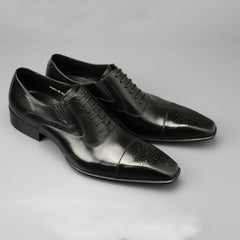 Men's Quarter Brogue Derby Shoes Square Toe Business Wedding Dress Shoes