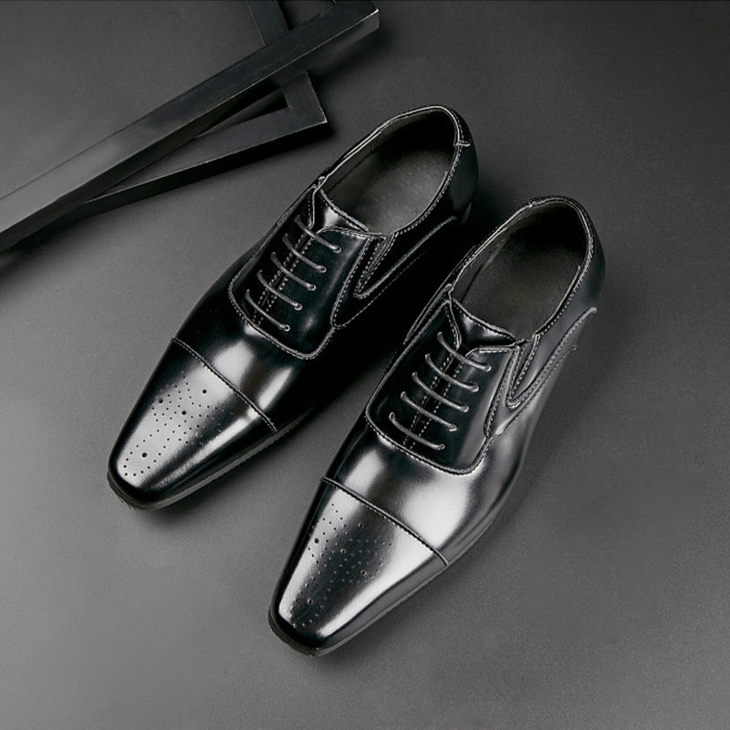 Men's Quarter Brogue Derby Shoes Square Toe Business Wedding Dress Shoes