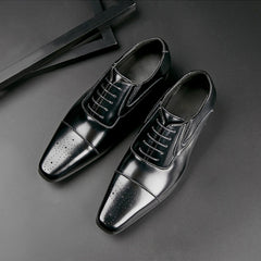 Men's Quarter Brogue Derby Shoes Square Toe Business Wedding Dress Shoes