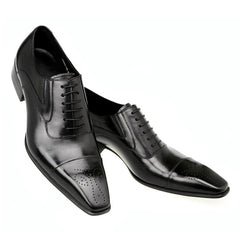 Men's Quarter Brogue Derby Shoes Square Toe Business Wedding Dress Shoes