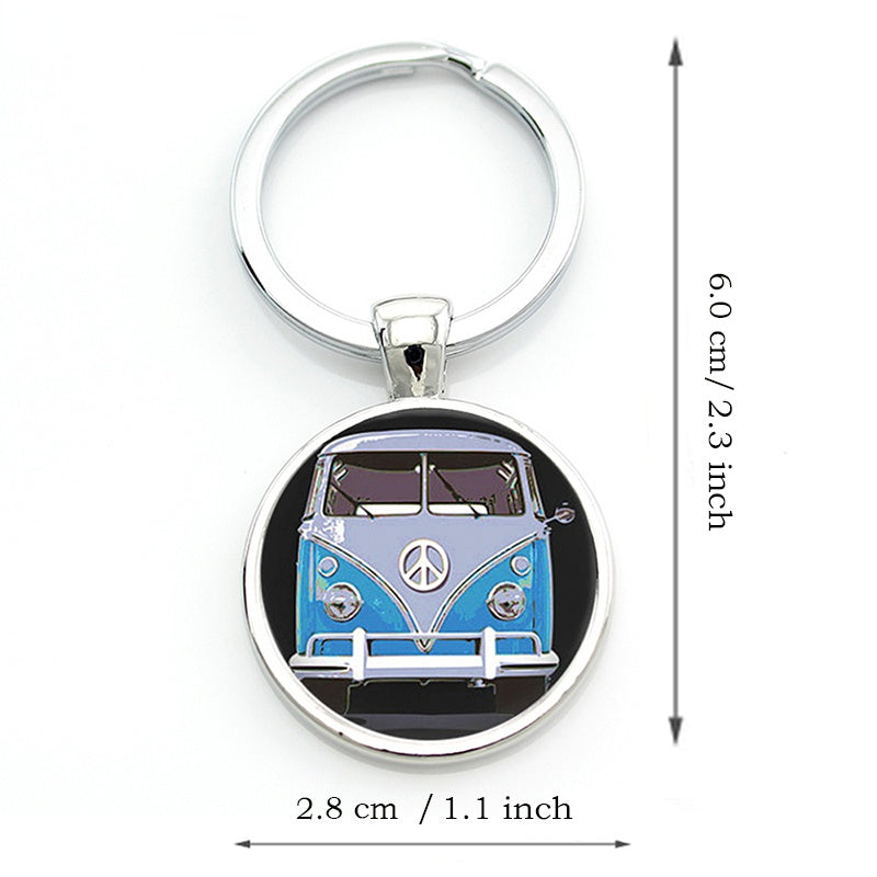 Vintage Hippie Peace Sign Van Bus Keychain Men Women Purse Bag Car Pendant Key C