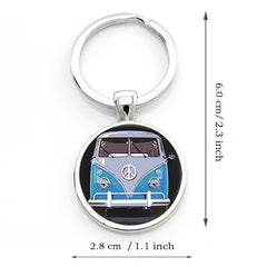 Vintage Hippie Peace Sign Van Bus Keychain Men Women Purse Bag Car Pendant Key C