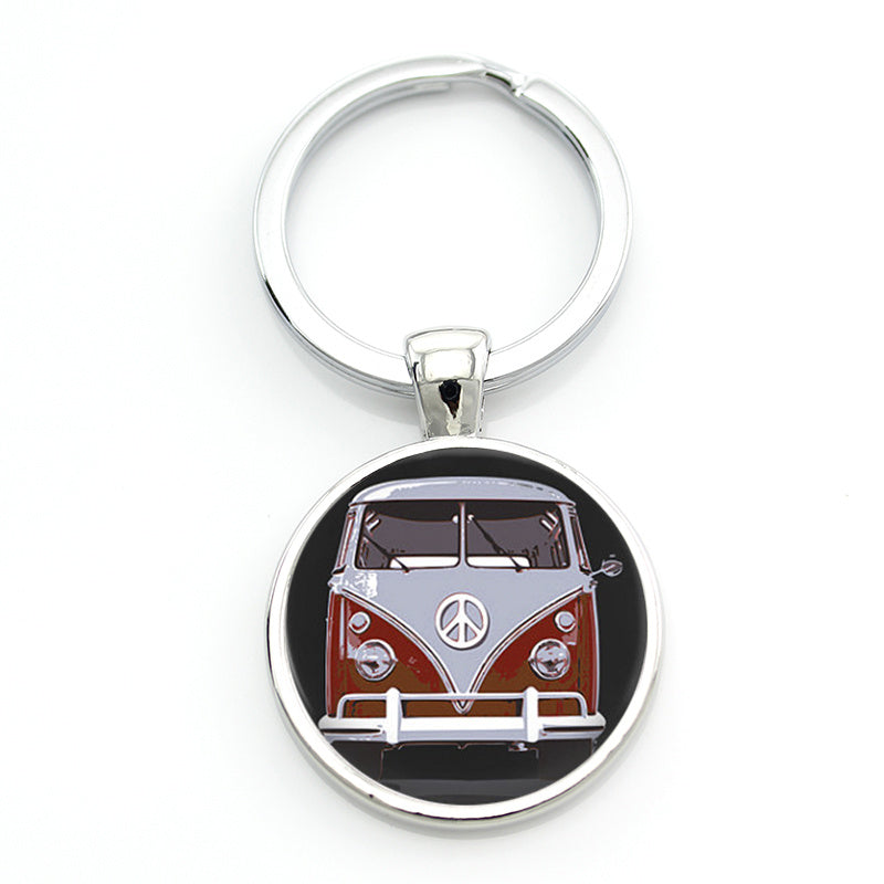 Vintage Hippie Peace Sign Van Bus Keychain Men Women Purse Bag Car Pendant Key C