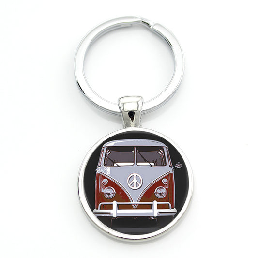 Vintage Hippie Peace Sign Van Bus Keychain Men Women Purse Bag Car Pendant Key C