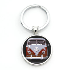 Vintage Hippie Peace Sign Van Bus Keychain Men Women Purse Bag Car Pendant Key C