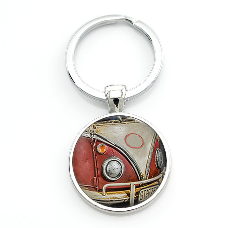 Vintage Hippie Peace Sign Van Bus Keychain Men Women Purse Bag Car Pendant Key C