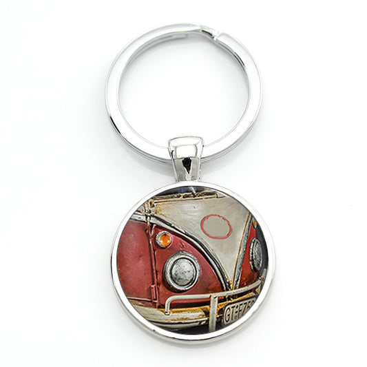 Vintage Hippie Peace Sign Van Bus Keychain Men Women Purse Bag Car Pendant Key C