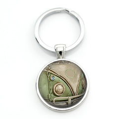Vintage Hippie Peace Sign Van Bus Keychain Men Women Purse Bag Car Pendant Key C