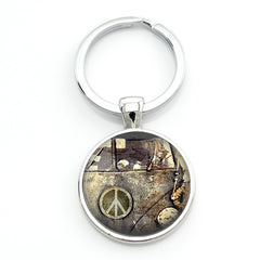 Vintage Hippie Peace Sign Van Bus Keychain Men Women Purse Bag Car Pendant Key C