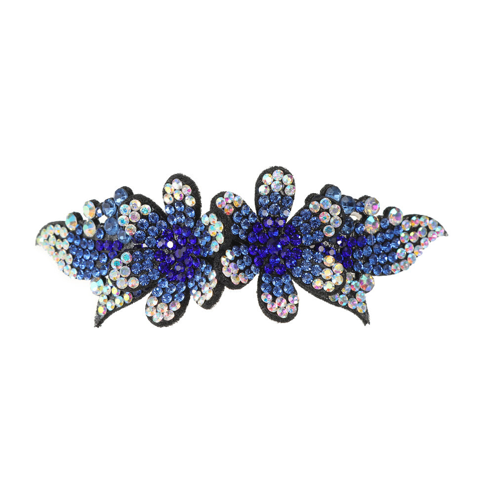 Rhinestone Double Flower Hair Clip for Women Girls Large Duckbill Clip Hairpin