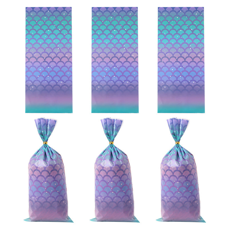 50pcs Mermaid Ripple Flat Pocket Packaging Bag Candy Biscuit Supplies