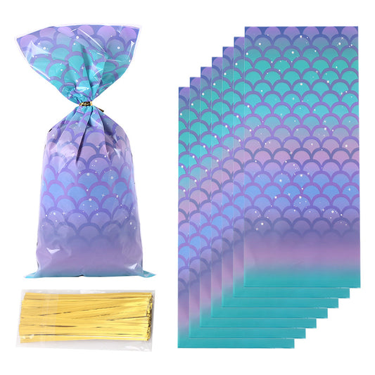 50pcs Mermaid Ripple Flat Pocket Packaging Bag Candy Biscuit Supplies