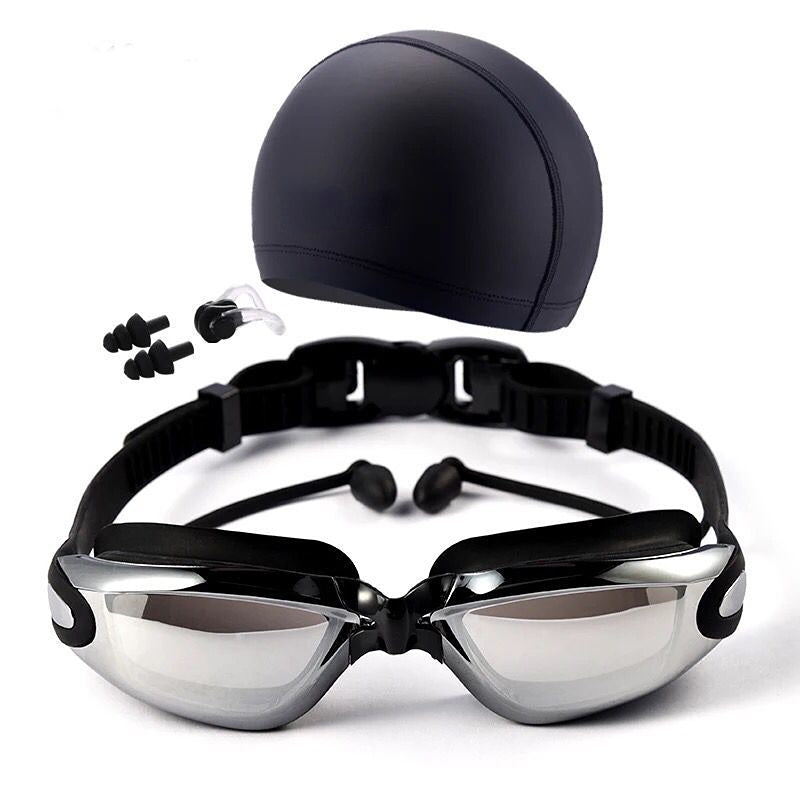 Swim Eyewear Glasses with Anti Fog PU Hat
