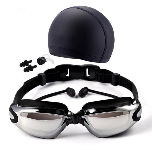 Swim Eyewear Glasses with Anti Fog PU Hat