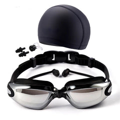 Swim Eyewear Glasses with Anti Fog PU Hat