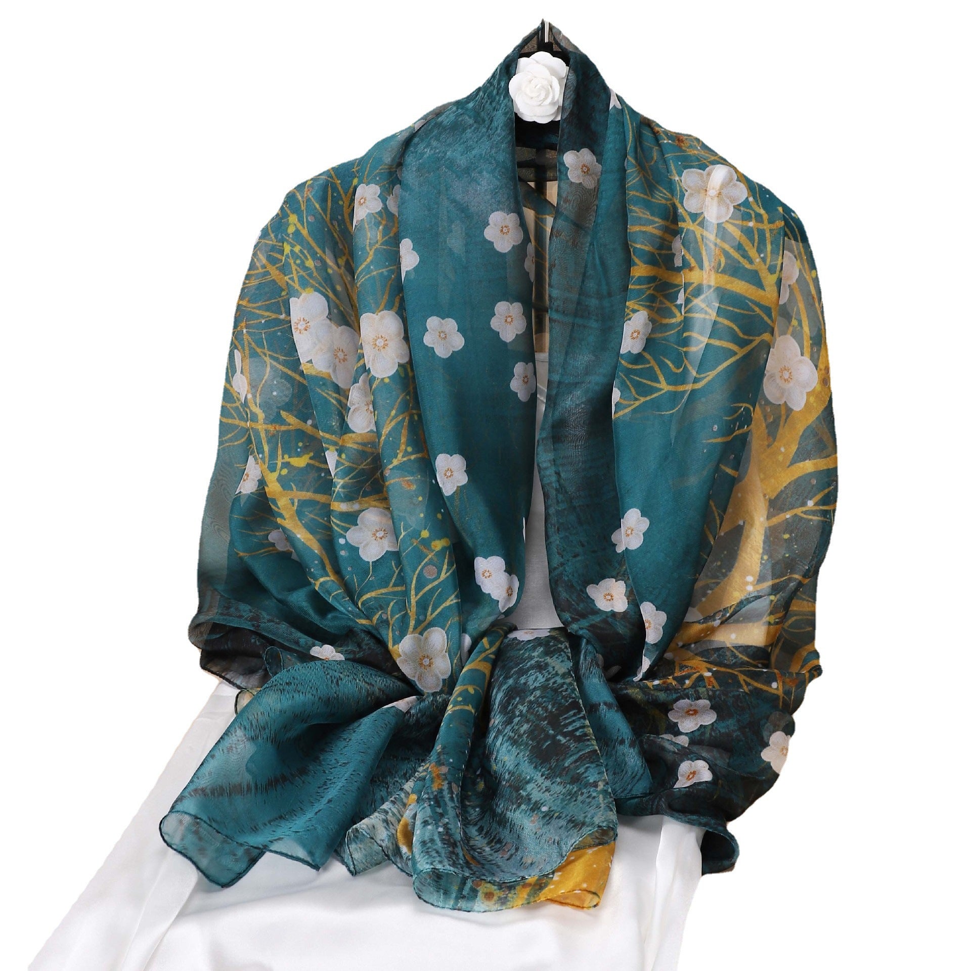 Thin Gauze Scarf Silk Shawl Classic Head Wrap Sunscreen Travel Beach Towel