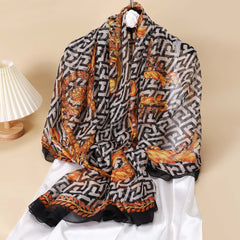 Thin Gauze Scarf Silk Shawl Classic Head Wrap Sunscreen Travel Beach Towel