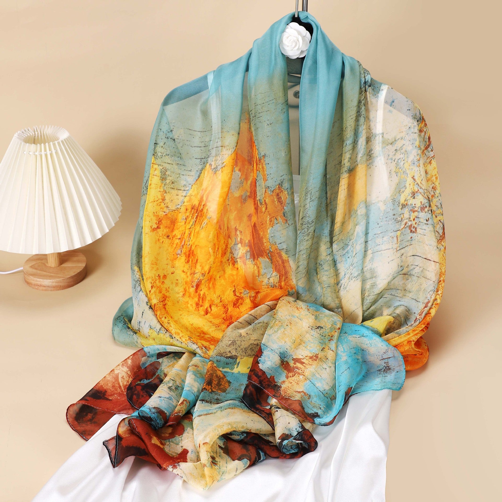 Thin Gauze Scarf Silk Shawl Classic Head Wrap Sunscreen Travel Beach Towel