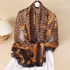 Thin Gauze Scarf Silk Shawl Classic Head Wrap Sunscreen Travel Beach Towel