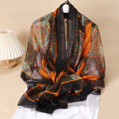 Thin Gauze Scarf Silk Shawl Classic Head Wrap Sunscreen Travel Beach Towel