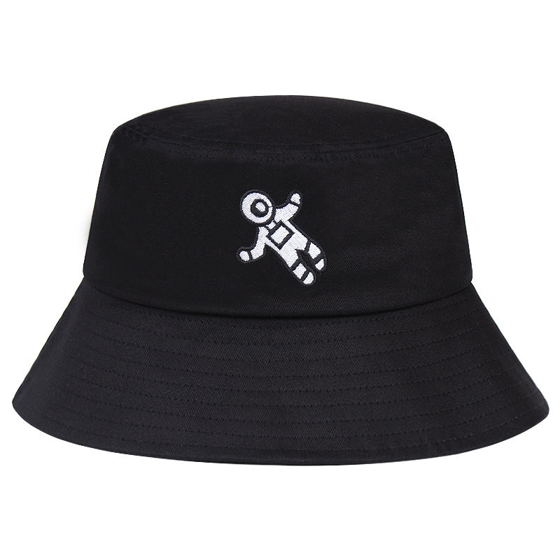 Embroidery Astronaut Bucket Hat Solid Cotton Sun Cap