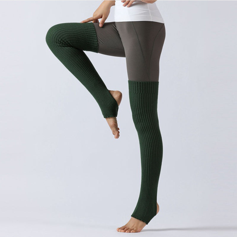 Toeless Thigh High Yoga Socks Thermal Rib Knit Over The Knee Leg Support