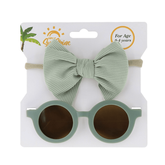 Girls Round Sunglasses & Bow Hair Tie Set Hair Accessories