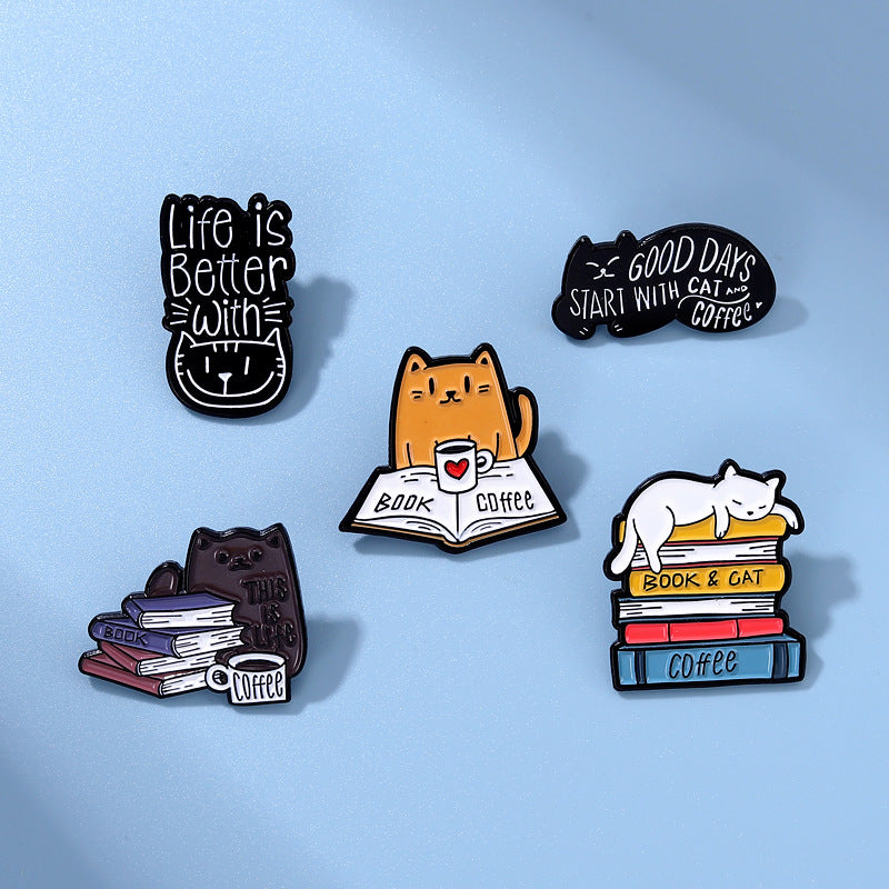 Reading Cat Lazy Brooch