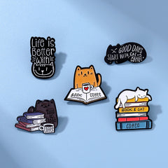 Reading Cat Lazy Brooch