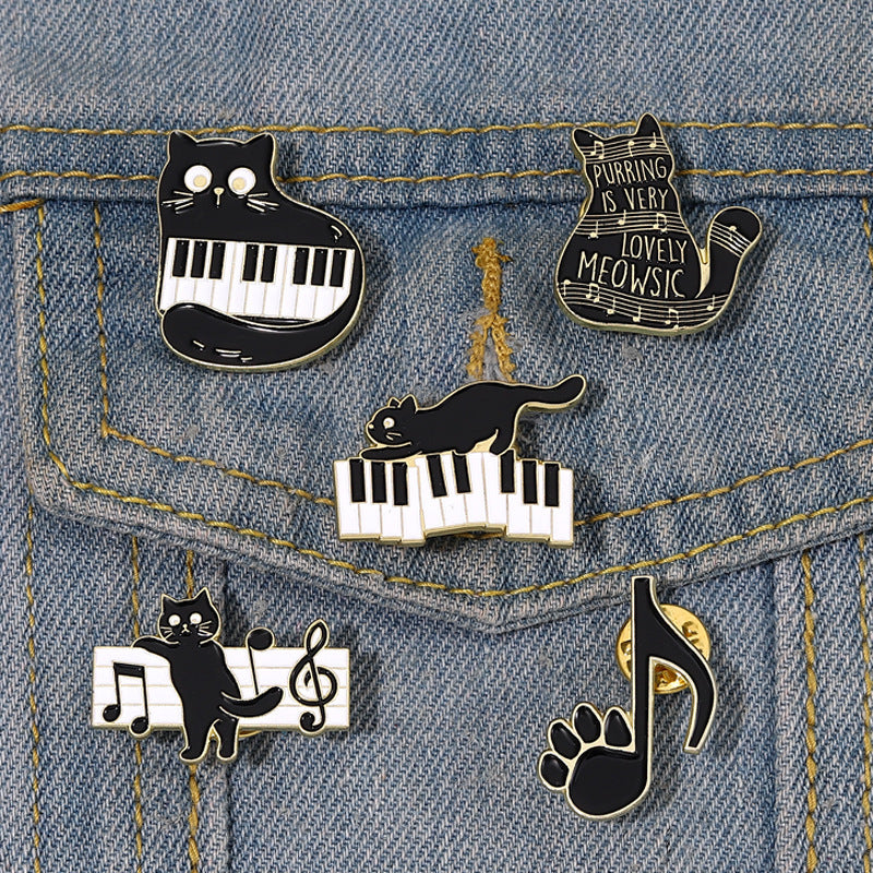 Cat Piano Notes Brooch Buttons & Pins Aluminum Alloy
