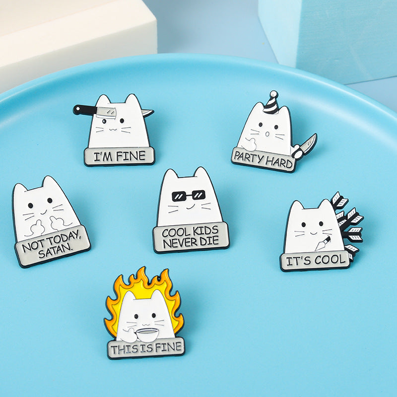 Sarcastic Cats Enamel Lapel Pins Funny Brooch