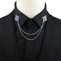 Men's Corsage Cross Collar Chain Rhinestone Brooch Pin