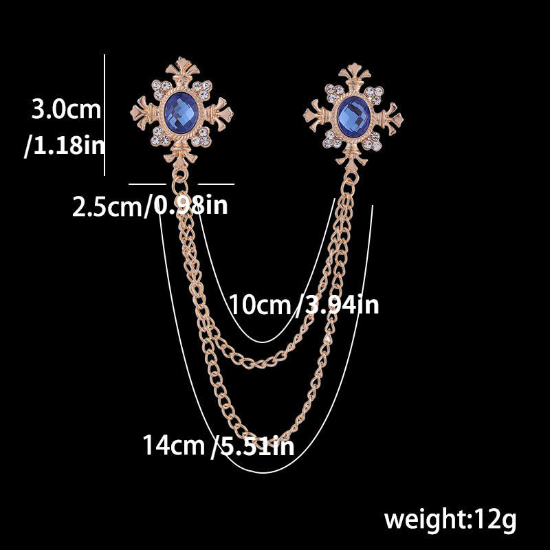 Men's Corsage Cross Collar Chain Rhinestone Brooch Pin