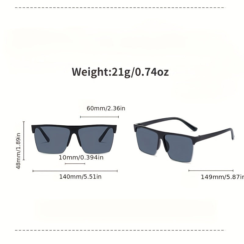 Men's Square Sunglasses Vintage Classic Metal Rim Half Frame Sunglasses