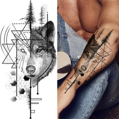 Geometric Wolf Abstract Pattern Tattoo Sticker - Waterproof